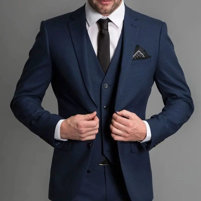 

Navy Blue Formal Wedding Tuxedo for Gentleman Prom Suits Slim Fit 3 Piece Boyfriend Men Fashion Set Blazer Vest with Pants