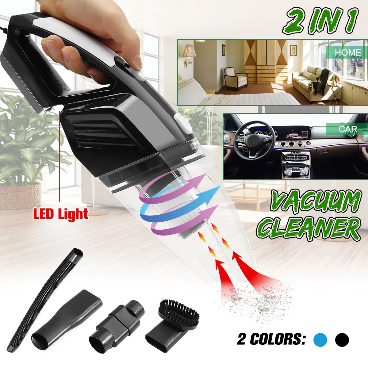 

2 in 1 12V 120W Car Vacuum Cleaner Handheld Wet and Dry Dual Use Home Auto Car Caravan Vacuum Cleaner Dustbuster Cleaning Tool