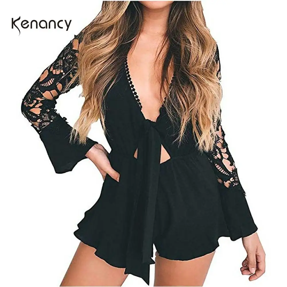 Женский кружевной комбинезон Kenancy Летний с глубоким v образным вырезом и высокой