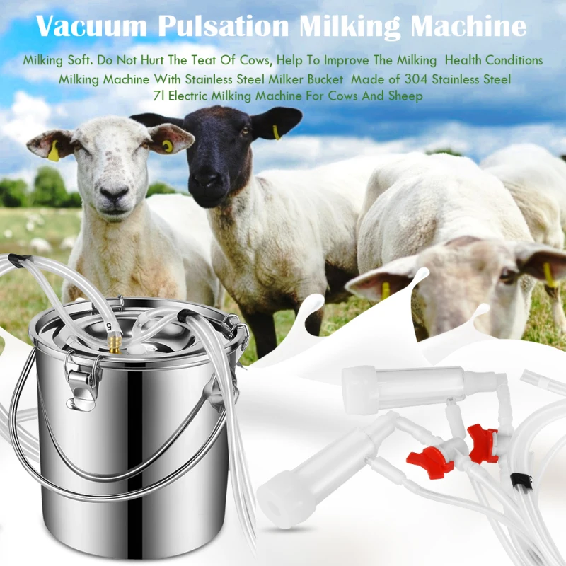 7L 110V Portable Electric Milking Machine for Sheep Adjustable Speed Pump Stainless Steel Bucket Goat Milker Vacuum Suction | Дом и сад