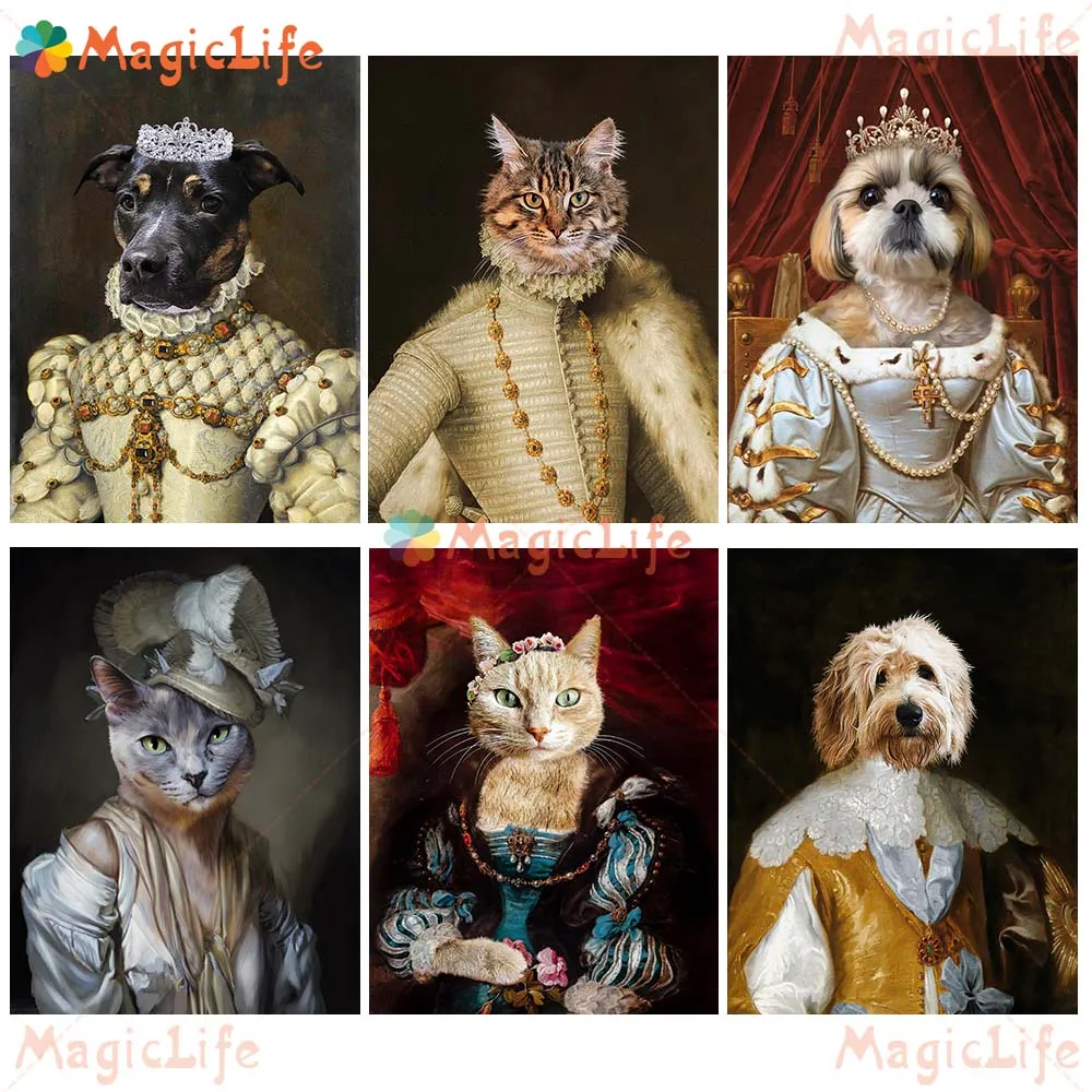 Vintage Pet Cat Princess Lady Funny Dog Animal Wall Pictures For Living Room Nordic Poster Art Canvas Painting Unframed | Дом и сад