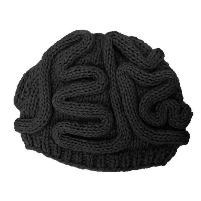 Funny Handmade Crochet Knit Beanie Hat Adult Kids Winter Personality Horrible Brain Solid Color Skull Cap Halloween Cosplay Prop