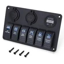 6 способ светодиодный автомобиль перекидной клавишный выключатель Панель+ USB розетка+ прикуриватель+ переключатель вольтметра и пуговицы