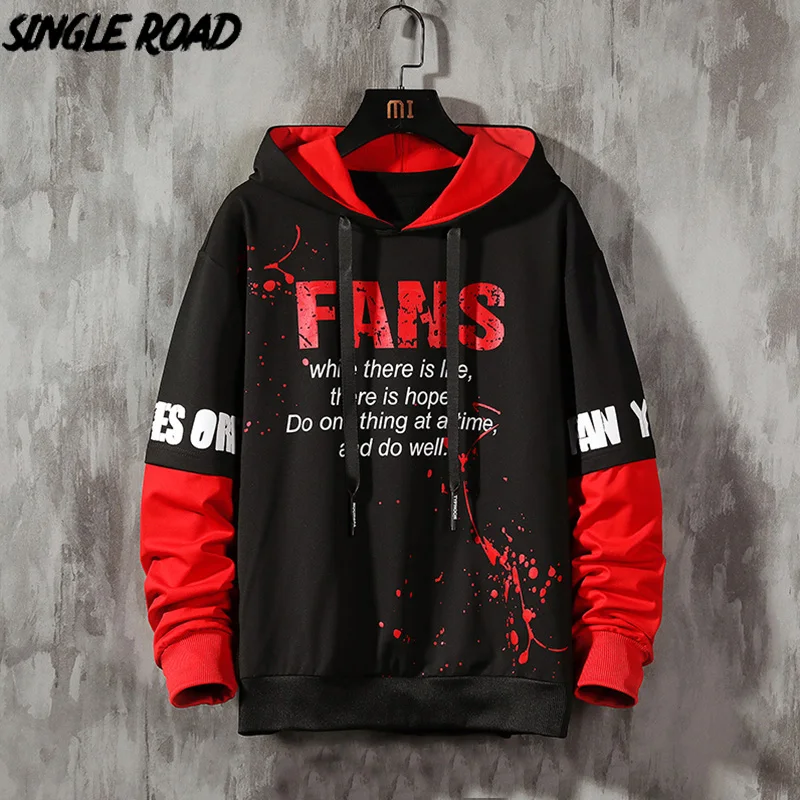 Harajuku Hoodie Graphic Oversized Japanese Streetwear Single-Road Sweatshirt Patchwork