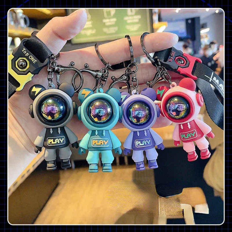Trend Epoxy Cool Lightning Bear Keychain Female Doll Couple Spaceman
