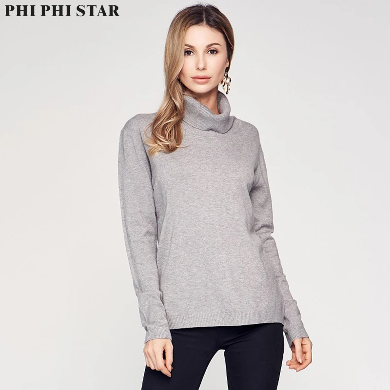 

Phi Phi Star Brand turn-down collar Women Sweater Solid Bottoming Basic Sweaters
