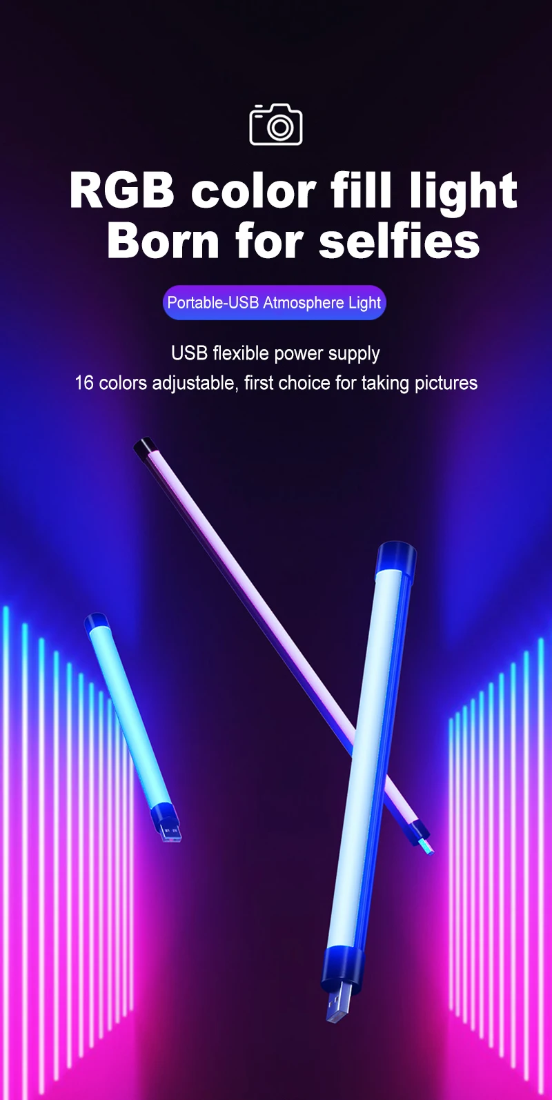 Portable LED Fill Light RGB Lamp Colorful Atmosphere Night Lights Photography Lighting Stick USB Powered Selfie Lamp Live Beauty star wars night light