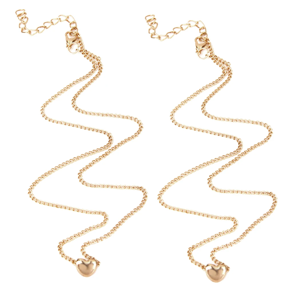 2 Pieces Simple Short Chain Clavicle Necklace Tiny Love Heart Pendant Gold