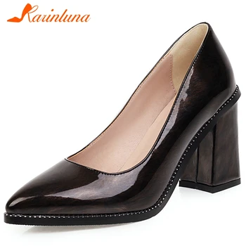 

KARINLUNA Fashion Pointed Toe Female Elegant High Heels Pumps Square Heel Slip On Sewing Spring Autumn Pumps Women Shoes Woman