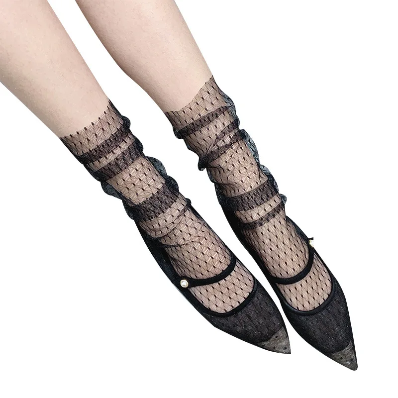 

Women Socks Fashion Sheer Mesh Socks thin Transparent Crystal Fishnet Ankle High Socks Elastic Summer Socks Woman