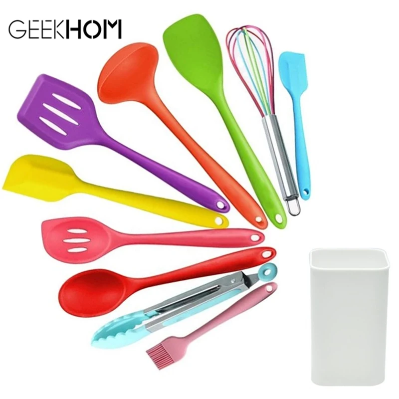 

GEEKHOM Silicone Cooking Utensils Set Kitchenware Heat Resistant Kitchen Non-Stick Utensils Baking Tools