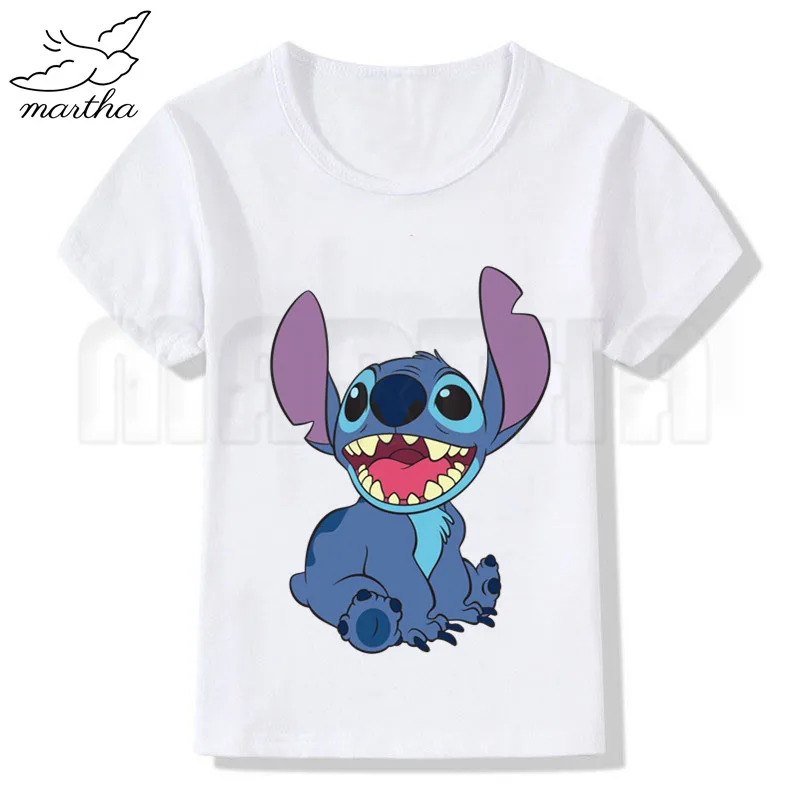 Новая белая футболка с забавным рисунком из мультфильма «Angry Stitch» Новая футболка с принтом для девочек летние топы с короткими рукавами и круглым вырезом, повседневная детская футболка - Цвет: WhiteC