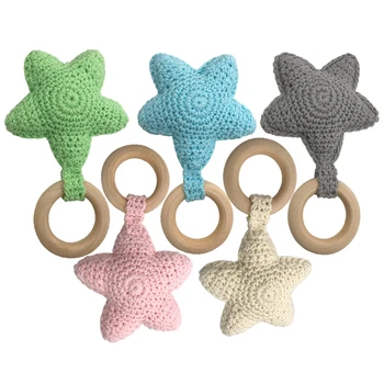 

Baby Teether Crochet Knitted Star DIY Kids Chewable Wooden Ring Pendant
