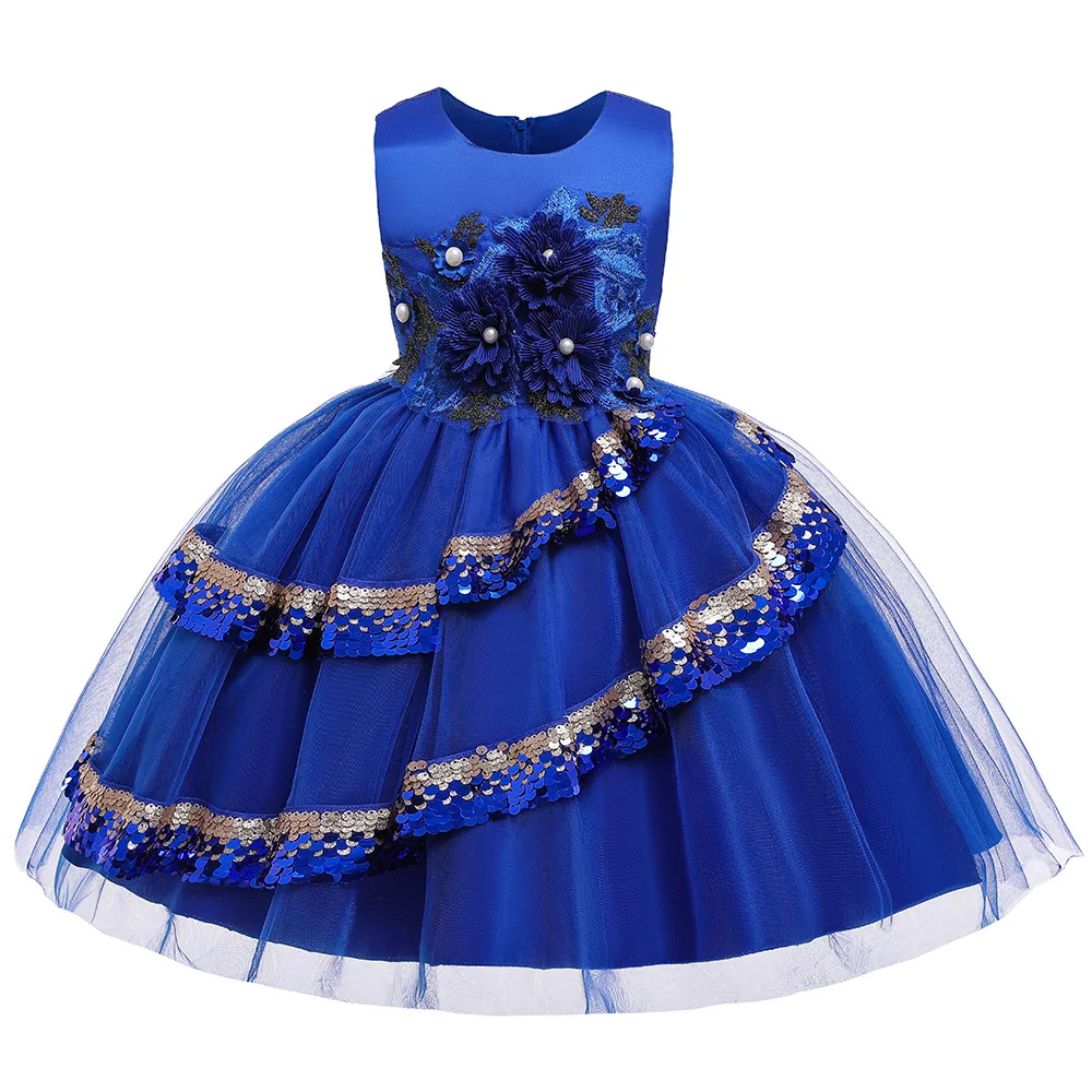 

Lovely Ballgown Royal Blue Sequins Kids Dresses for Party Tulle Pageant Dresses for Girls Birthday Party Kids Gowns