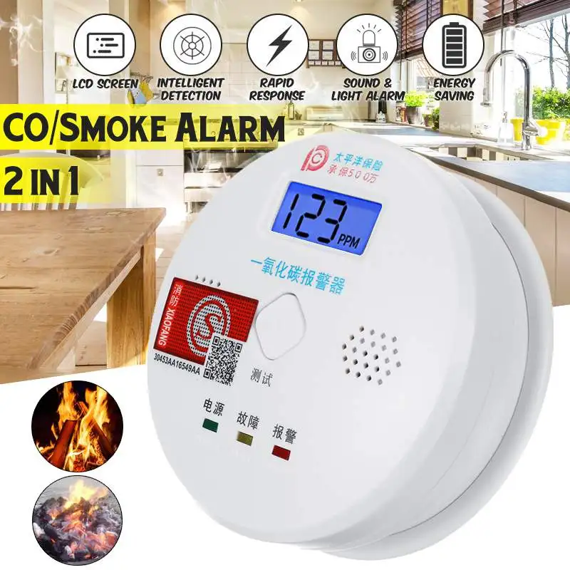 

Smart CO Gas Sme Sensor Detector Carbon Monoxide Poisoning Alarm Detector LCD 80dB Warning High Sensitive