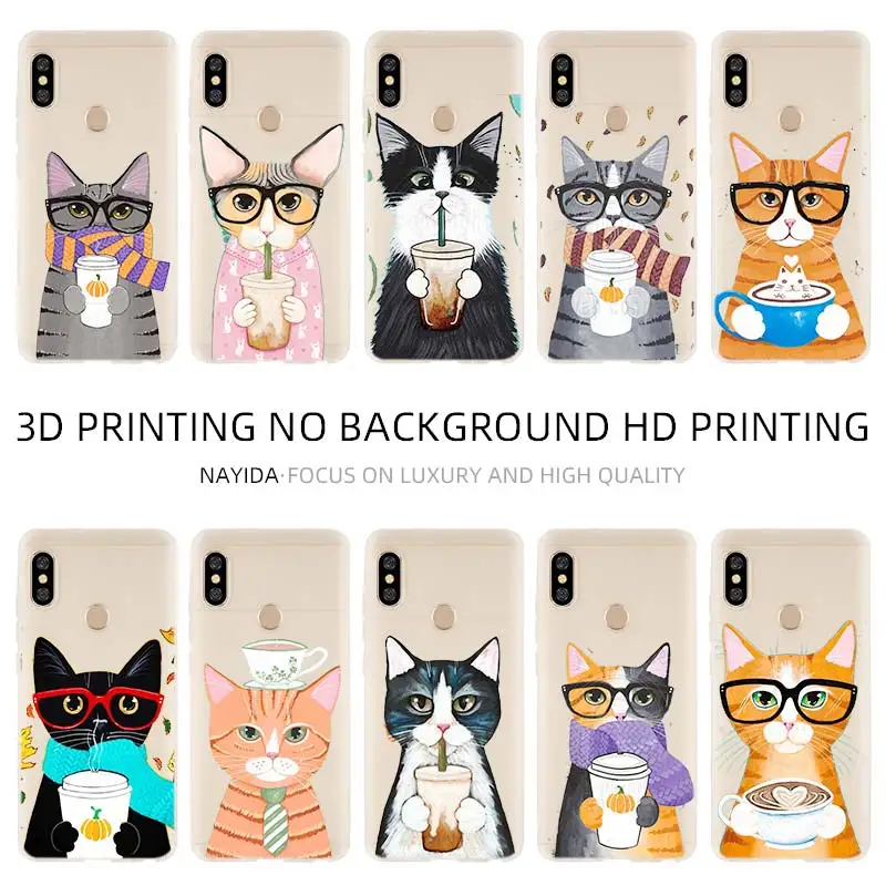 Soft Case For Xiaomi 11 10 8 A2 A3 Cc9 Lite Mi Pro 9se A1 6X 5X Cover Cute Coffee Milk Drink Cat | Мобильные телефоны и