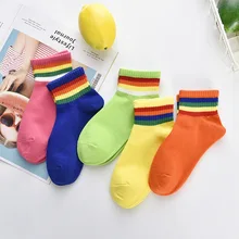 SP& CITY, 5 пар, Harajuku, радужные полосатые флуоресцентные женские короткие носки, милые хлопковые носки до лодыжки, студенческие оригинальные повседневные носки