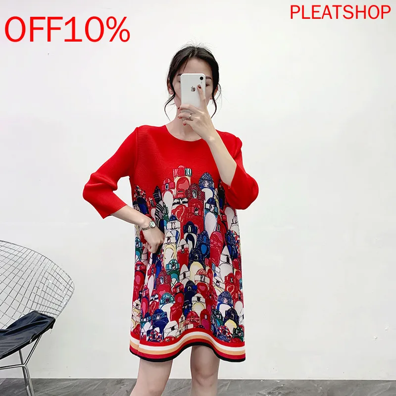 

MIYAKE Red dress female 2020 spring new large size temperament your lady's dress pleated bottomed dresses female women clothes