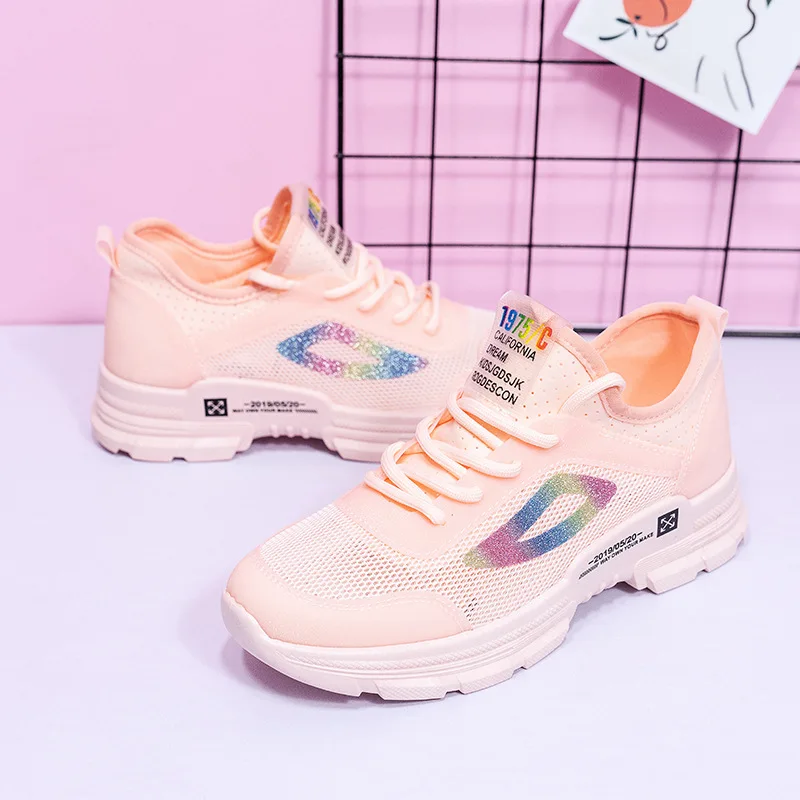 

Mesh Shoes Women's Punched Sheet Surface Light 2019 Summer Women's Thick Bottomed Elevator Breathable Hollow out Platform Athlet