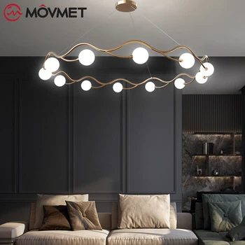 

Hot Modern Round Wave shape Chandelier Lighting LED Lamp Chandeliers Living Room Bedroom Gold Round Crystal Ring Lights