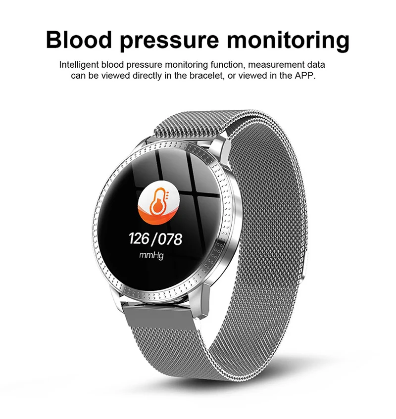 Новые Модные Смарт-часы для женщин, 1,22 дюймов, большой экран, водонепроницаемые, IP67, пульсометр, кровяное давление, трекер, часы для iPhone 7/Xiaomi