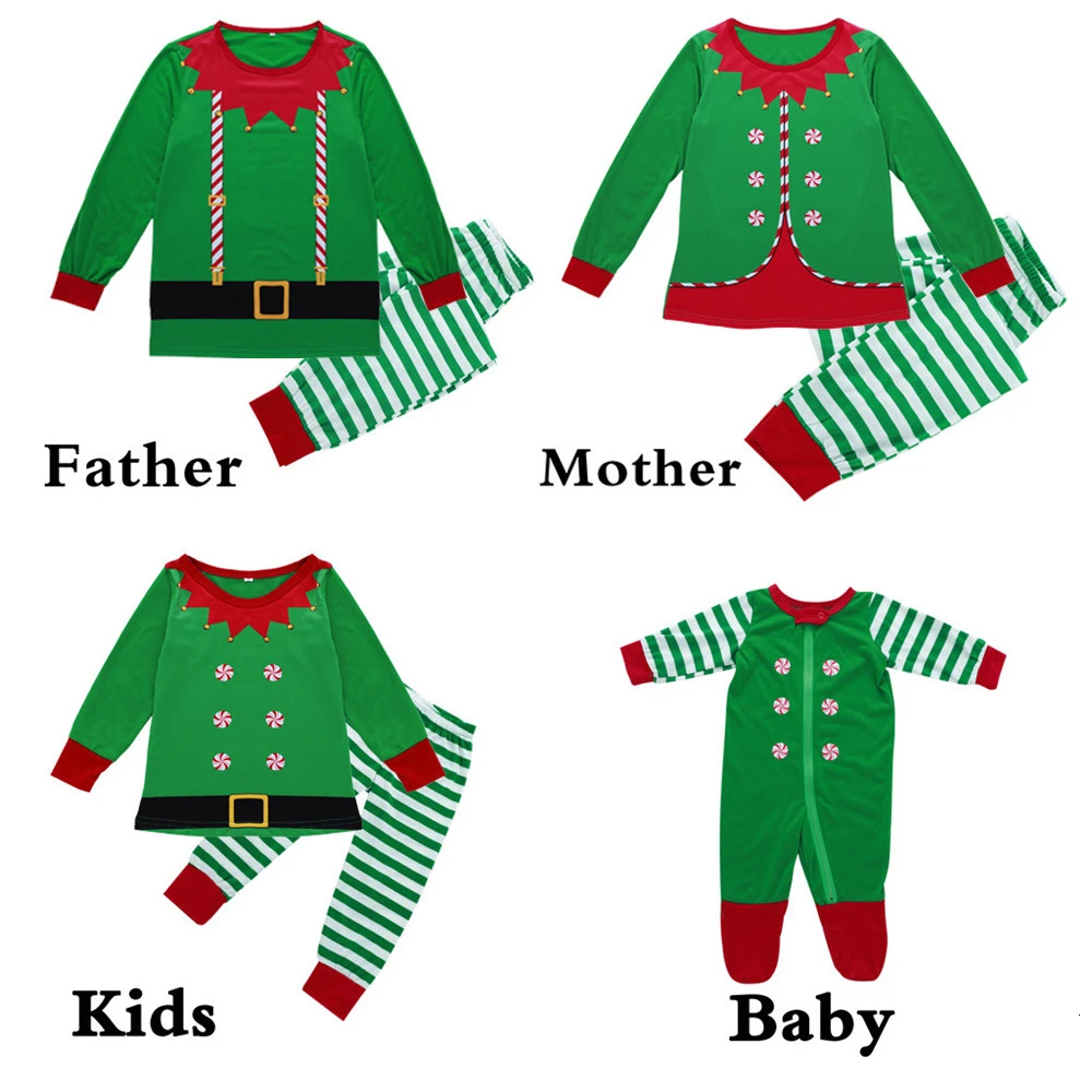 LILIGIRL Christmas Family Matching Pajamas Sets Adult Women Kids Xmas Stripe Print Nightwear Sleepwear Clothes Outfit