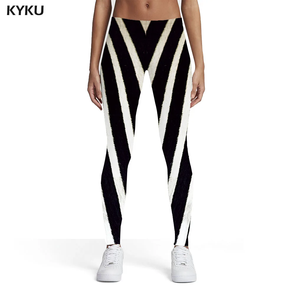 KYKU Black And White Leggings Women Leopard Printed pants Zebra Elastic Art Leggins Womens Leggings Pants Fitness Bodybuilding lululemon align leggings