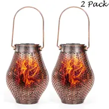 Солнечный фонарь, подвесные светильники, открытый танец, пламя, железо, солнечные фонари для патио, ретро, водонепроницаемые подвесные светильники для сада