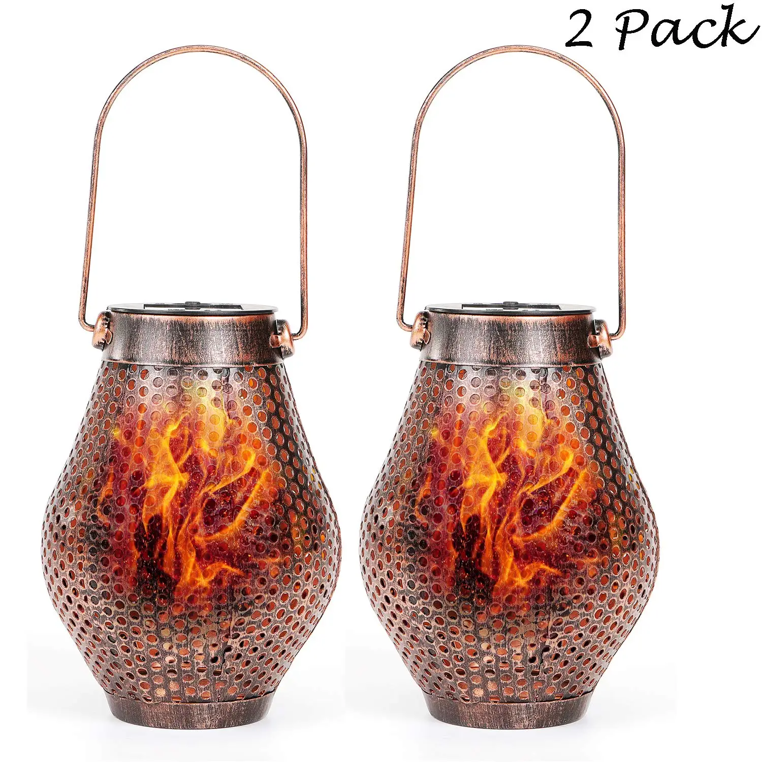 

Solar Lantern Hanging Lights Outdoor Dancing Flame Iron Solar Powered Patio Lights Retro Waterproof Hanging Lights for Garden
