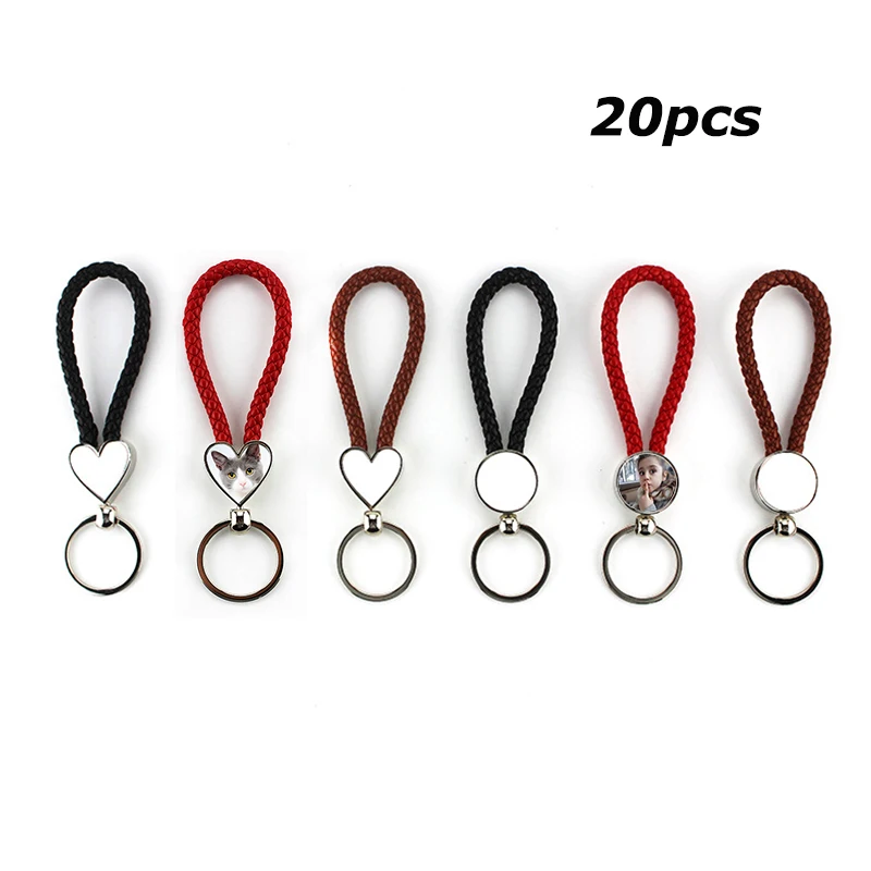 20pcs-Sublimation-Blanks-PU-Braided-Rope-Keychains-Metal-Round-Shape ...