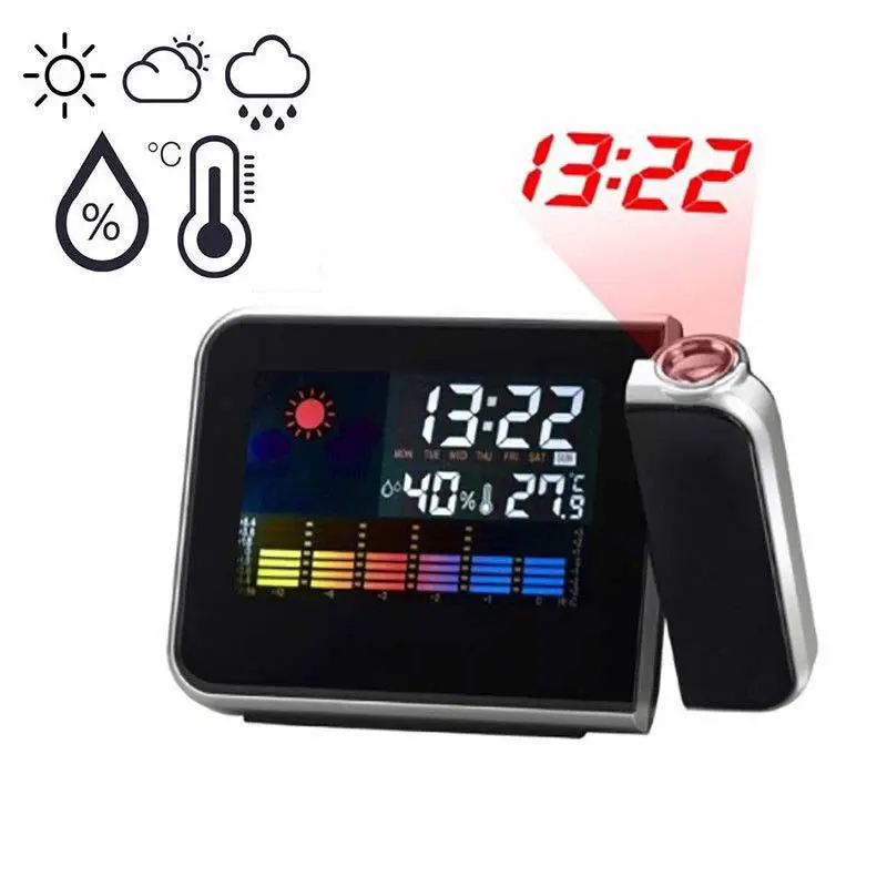 

Digital Timing Clock Time Date LCD Display Projector Alarm Clock LED Backlight Weather Thermometer for Home Living Room Decor