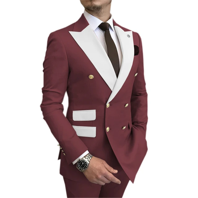 SpringAutumn Men Suits Burgundy Velvet Jacket With Black Pants Custom Made  Smart Casual Double Breasted Blazer Trajes De Hombre   AliExpress Mobile