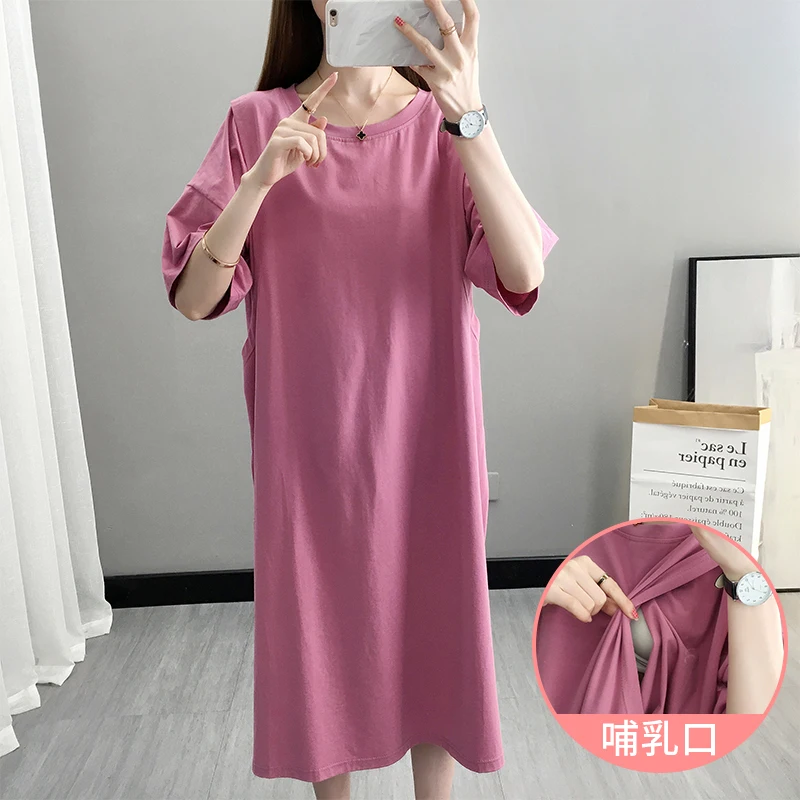 Dress Maternity-Dresses Big-Size Breastfeeding Pregnant-Women Top Cotton Mid-Calf Short