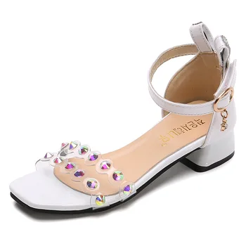 

Fashion Princess Rhinestones Children Summer High Heel Sandals Big Kids Shoe 2020 New Little Girl Sandal 3 4 5 6 7 8 9 10 11 12