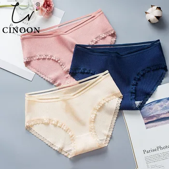 

CINOON Sexy Women's Cotton Panties Female Lace Edge Breathable Briefs Sexy Underwear Women Cotton Crotch Lingerie Intimates