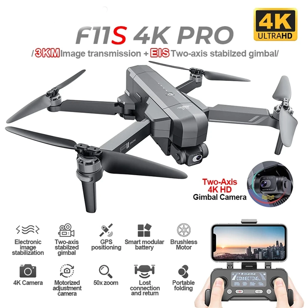 

SJRC F11s 4K PRO /F11 4K PRO GPS Drone With 3KM/1.5KM Repeater Wifi FPV Two-axis anti-shake Gimbal 4K HD Camera Brushless Quadco