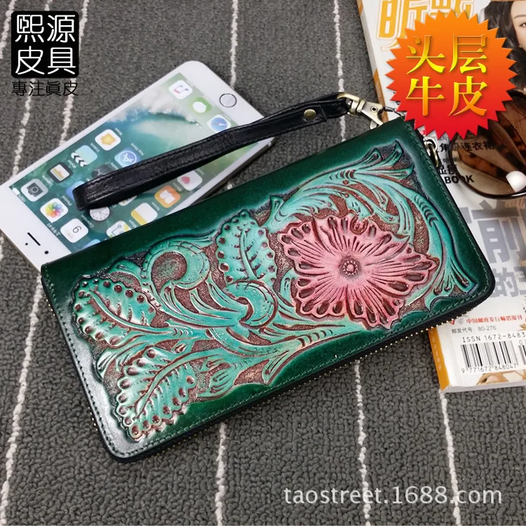 

2018 New Style Europe And America Varved Embossed Long Wallet LADY'S Wallet Genuine Leather Full-grain Leather Skeleton-skin