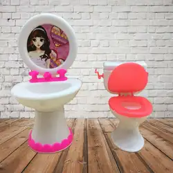 Аксессуары для кукол Изысканный пластиковый умывальник и туалет для кукольного дома цвет случайный