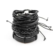 5 шт./компл. Для мужчин ювелирные изделия Регулируемые черные хип-хоп Кофе из искусственной кожи бусины Обёрточная Бумага браслет многослойный браслет, сделай сам, ювелирное изделие