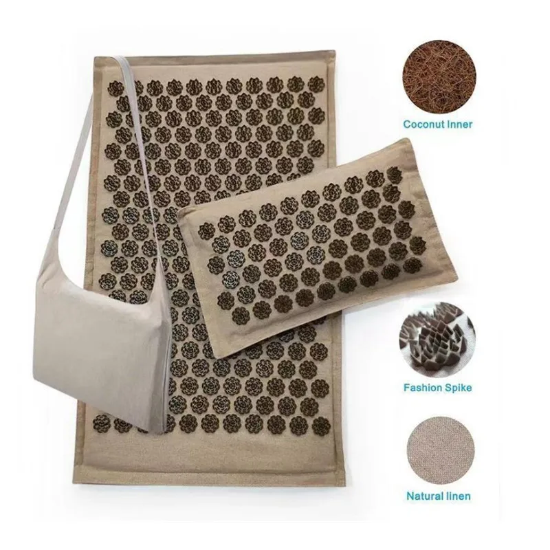 Nature Linen Coconut palm Massage Yoga mat sport pillow mat with bag Lotus Spike Acupressure Mat Cushion