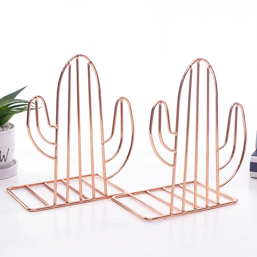 2PCS/Pair Creative Cactus Shaped Metal Bookends Book Support Stand Desk Organizer Storage Book Holder Shelf 2pcs pair creative musical note shaped metal bookends desk storage holder shelf book organizer stand