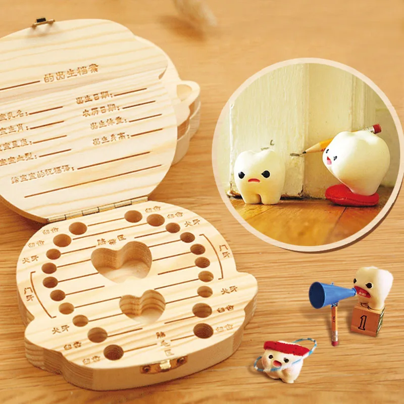 

Wooden Baby Tooth Box Russian/English/Spanish Boy Girl Kids Tooth Organizer Collecting Teeth Storage Box