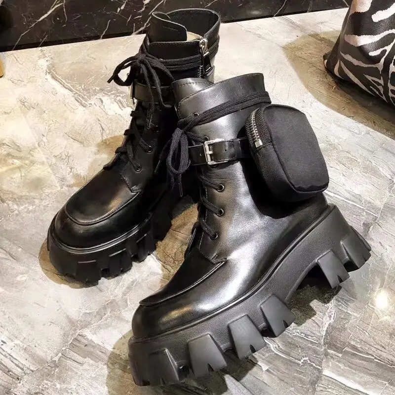2020 Fashion Pocket Boot for Women Martin Boots Thick Bottom Lace Up Military Combat Runway Buckle Strap Ankle | Обувь