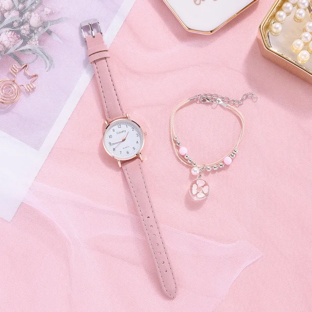 Đồng hồ nữ màu hồng mặt số, thời trang mặt kính sapphire + vòng tay xinh 5