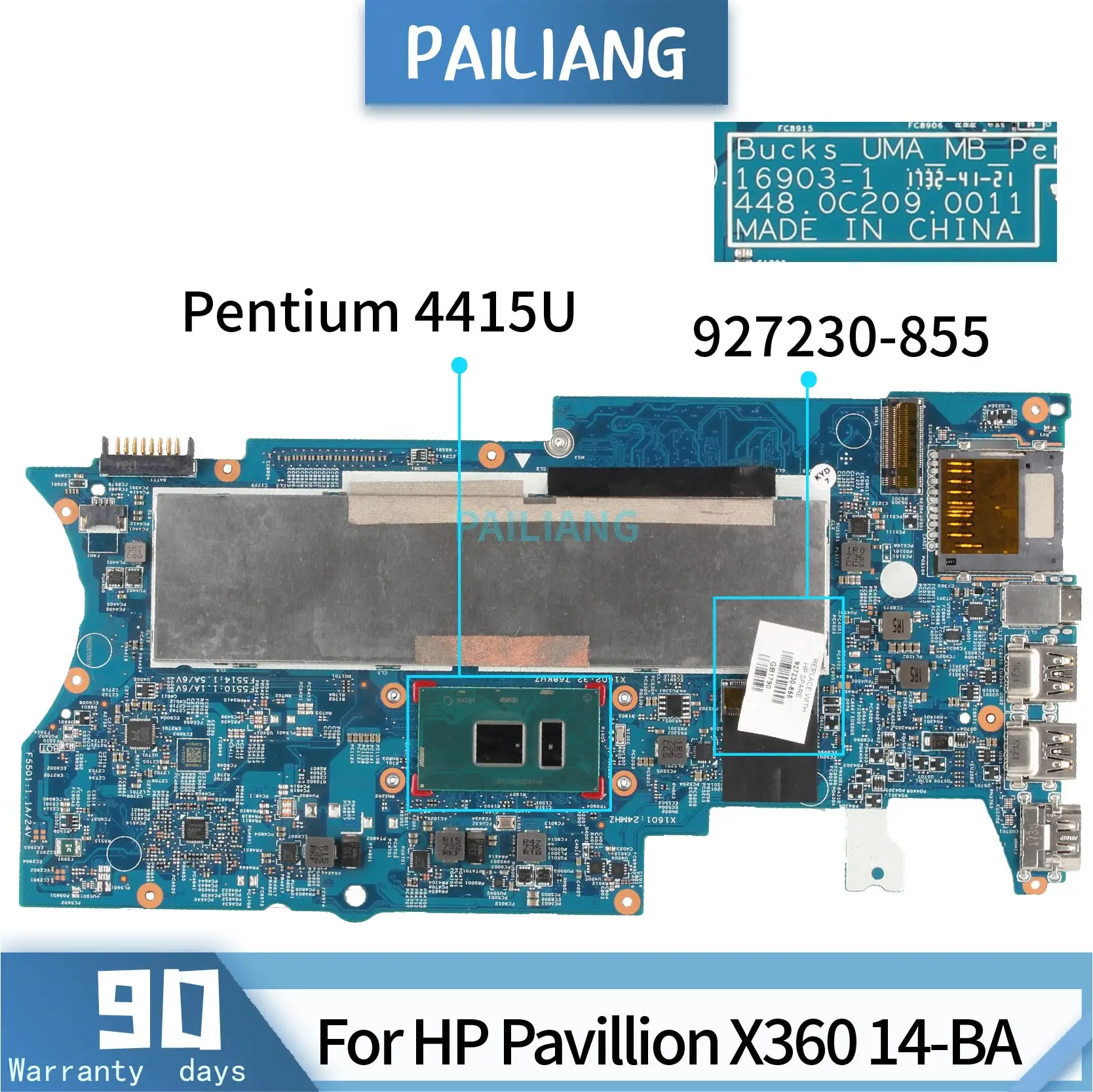 remarkable  PAILIANG Laptop motherboard For HP Pavillion X360 14-BA Core SR348 Pentium 4415U Mainboard 927230-8
