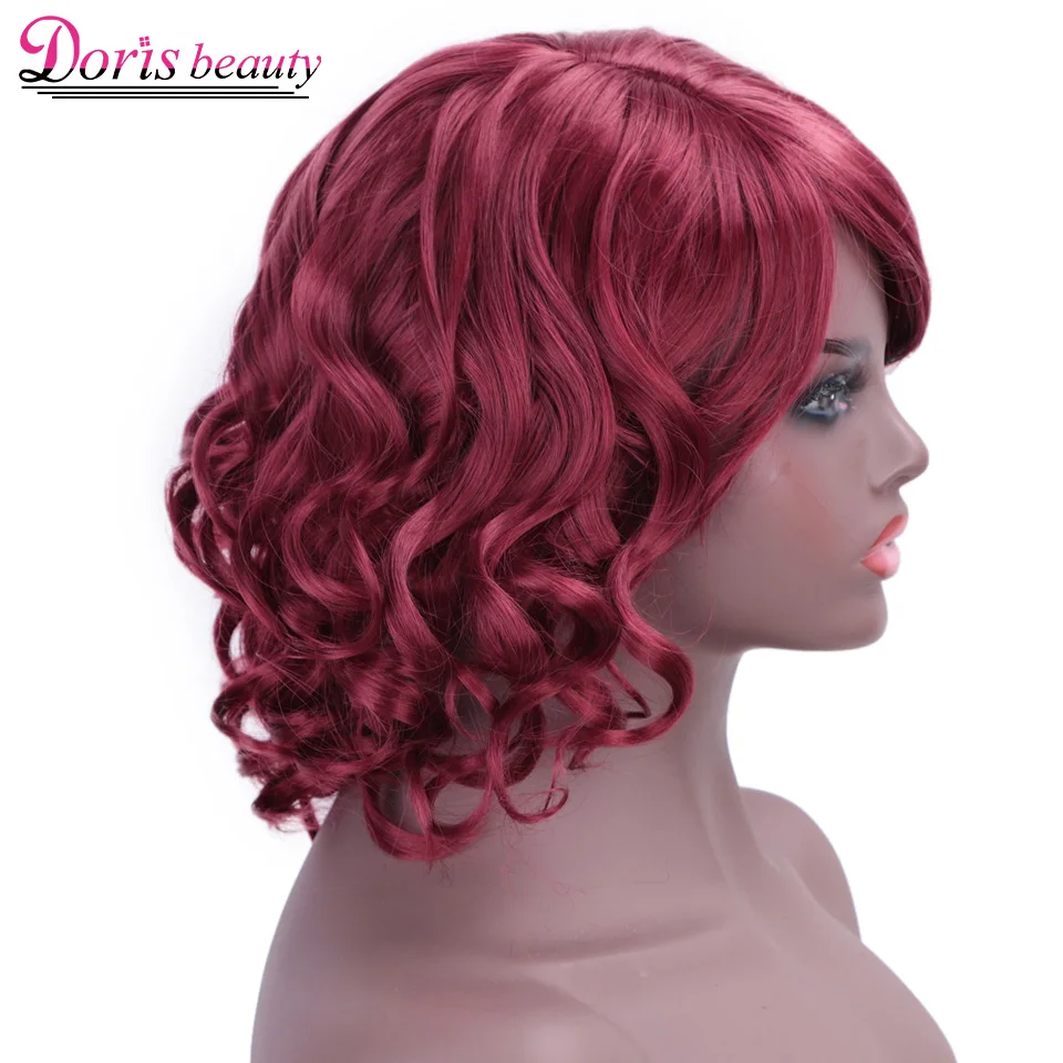 Doris beauty синтетические Короткие парики для женщин с челкой черные волнистые красные натуральные африканские американские Косплей термостойкие