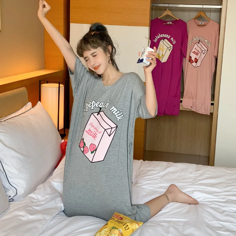 

Summer Short-sleeved Nightgown Women's Gray Milk Beverage Skirt M-XXL 3-Color