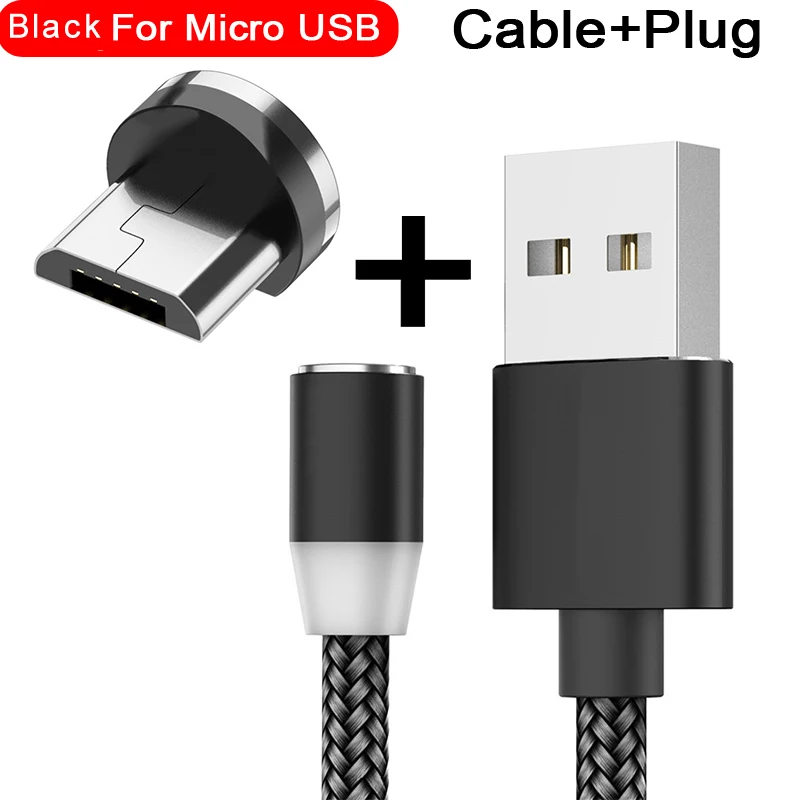 Магнитный usb-кабель для быстрой зарядки USB type C кабель магнитное зарядное устройство для зарядки данных Micro usb кабель мобильного телефона кабель USB шнур - Цвет: For Micro Black