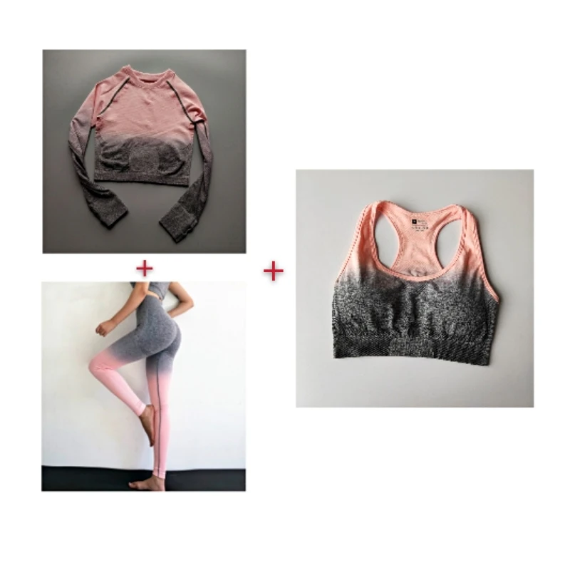 

Gradient High Waist Gym Clothes Quick-drying Running Yoga Training Breathable Buttocks Yoga Clothes Pants Clothes Sports Bra Set