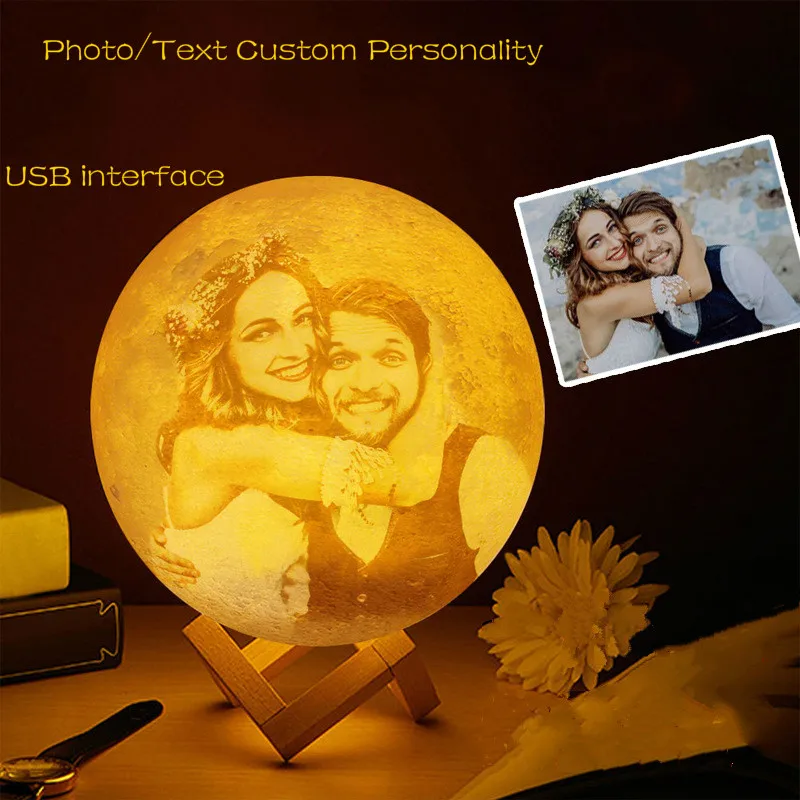 

Photo/Text Custom Personality 3D Print Lamp Moon Touch Moon Light Rechargeable Bedroom LED Nightlight Home Decor Children Lamp